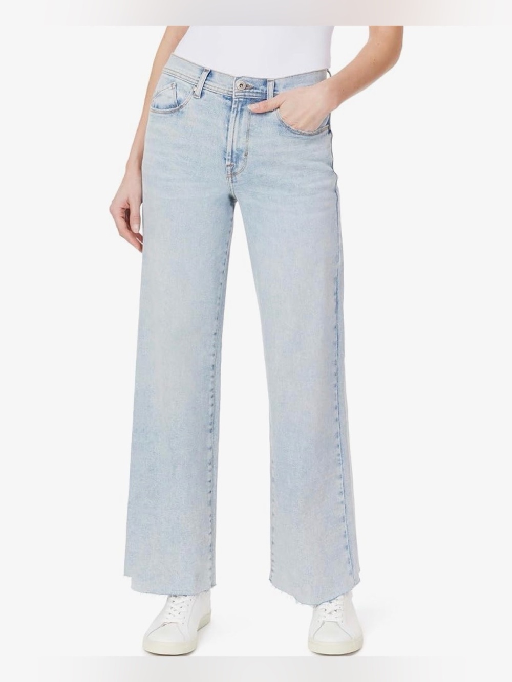 Kensie Jeans The Kaya High Rise Wide Leg Light Wash Blue Raw Hem Denim Size 4/27